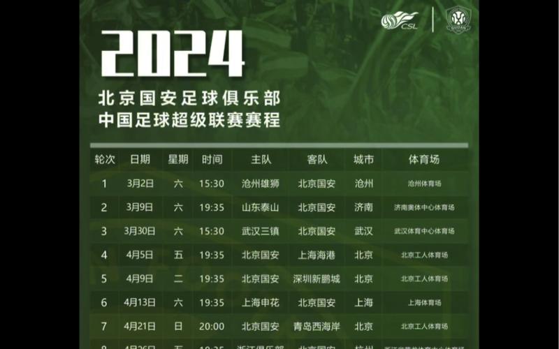 北京国安赛程表2024